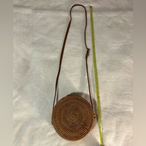 Round Rattan Bag Wicker Woven Purse Circle shoulder crossbody pocket zipper snap